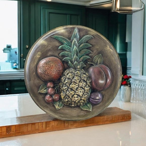 Vtg Fruit Plate Ceramic Wall Hanging Pineapple Hand Painted 3D MCM Hospitality - Picture 1 of 3